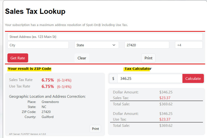 Sales Tax Online Lookup Calculator