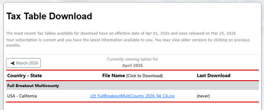 Tax Table Download