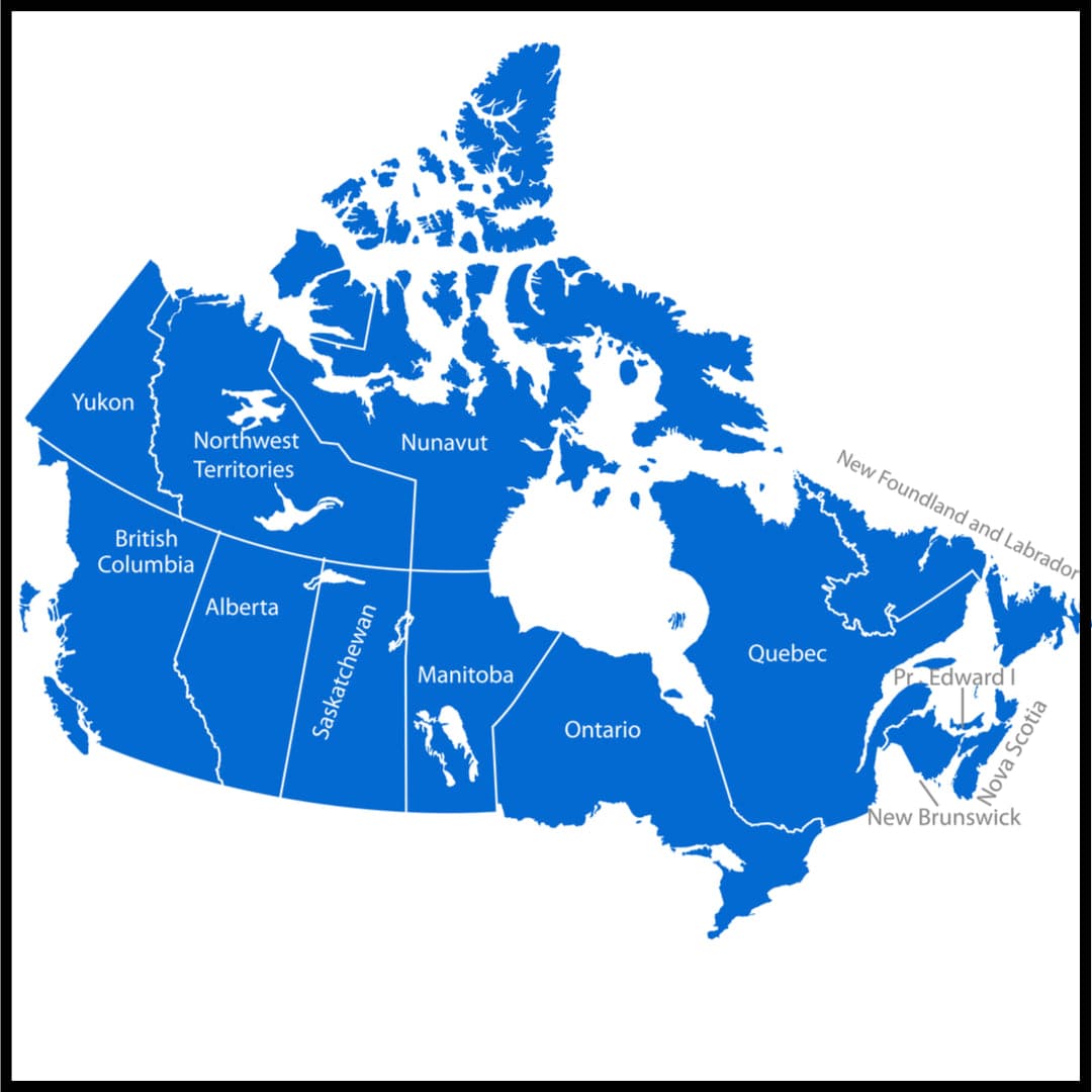 Map of Canada with provinces outlined